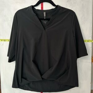 Royal Robbin’s black v neck top with interesting waist; approx 24 inch nape-neck